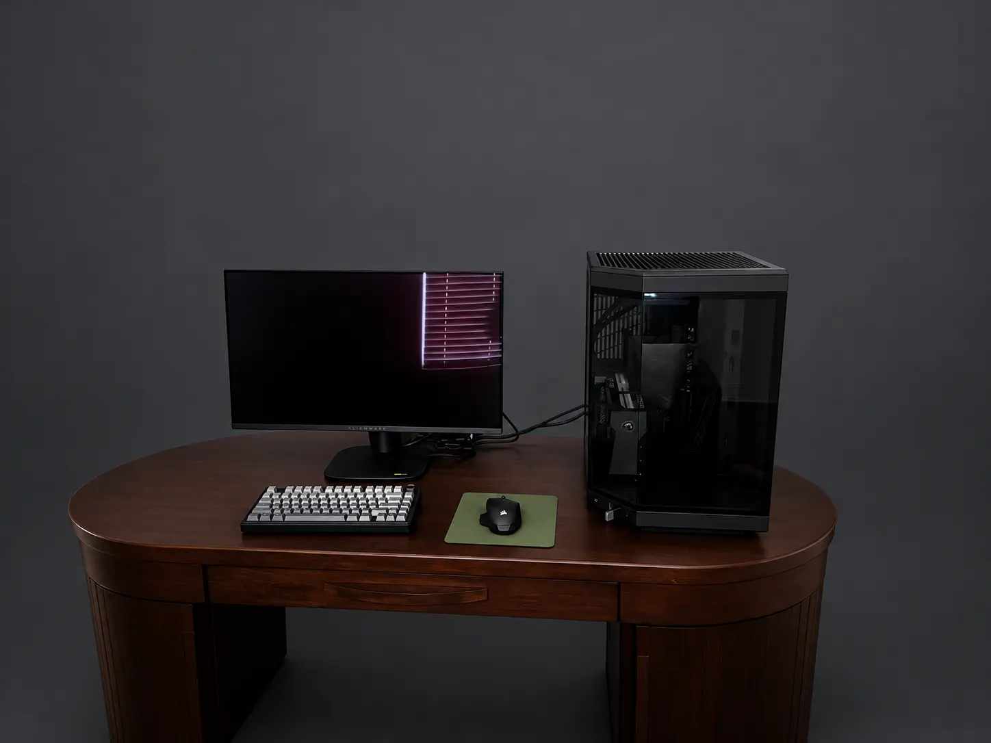 The PC, monitor and keyboard on the desk
